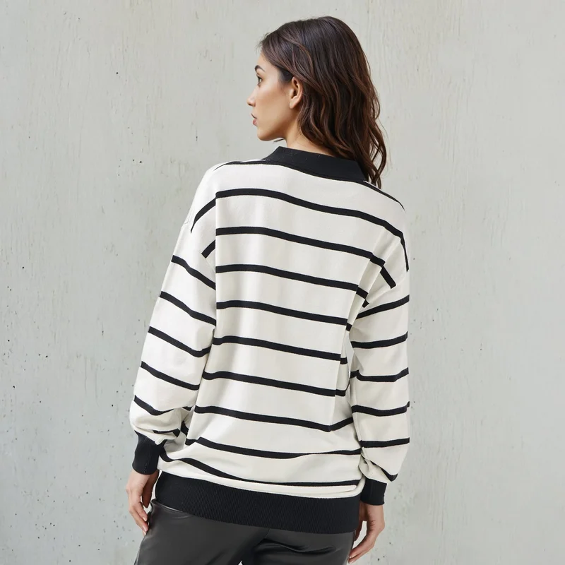 SP Characters  Loose Fit Striped V-neck Cardigan for Women | Best Price UAE