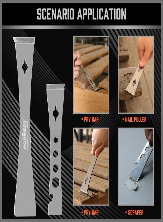 HORUSDY 2-Piece Pry Bar Scraper Set, Stainless Steel Flat Pry Bars with Hex Screwdriver Function, 6-11/16” & 9-1/2” Multi-Purpose Nail Puller, Trim, Demolition & Repair Tools - Image 5