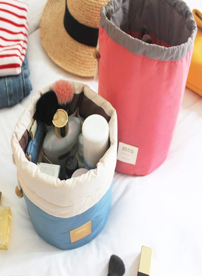 Waymore Folding Bag Barrel Toiletry Bag Large Capacity Storage Organizer Travel Waterproof Portable Cosmetic Bag Bucket Makeup Bag with 2 small Pouch(Blue) - Image 5