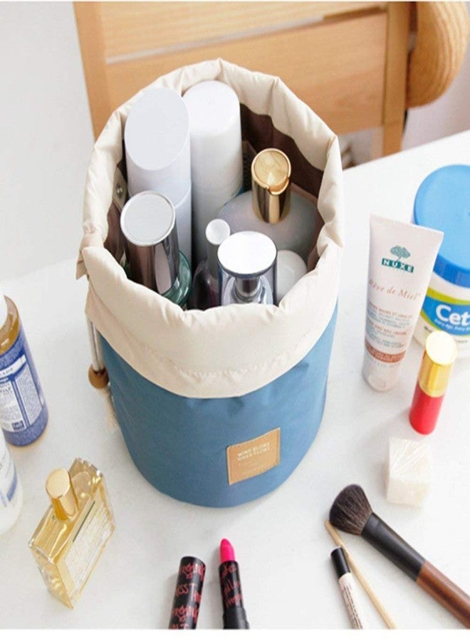 Waymore Folding Bag Barrel Toiletry Bag Large Capacity Storage Organizer Travel Waterproof Portable Cosmetic Bag Bucket Makeup Bag with 2 small Pouch(Blue) - Image 1