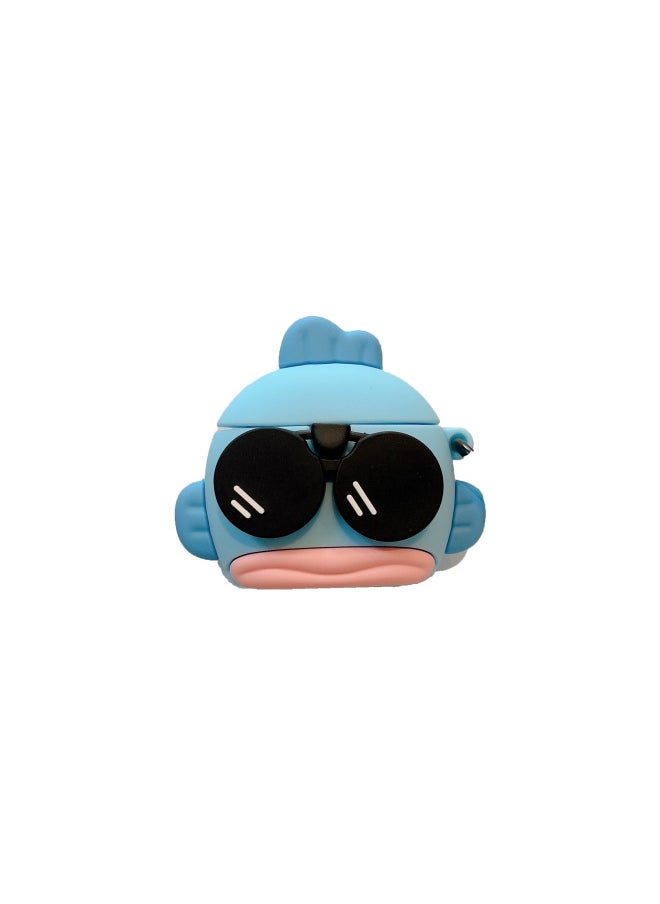 Generic - Suitable For Freeclip Bluetooth HeadSEt Protective Cover For Huawei4/5i/SE2/pro3 Cartoon Silicone Soft Shell Cute-Color:Silicone Version-shapely Fish With Sunglasses (with Hook)-Model:For HuaweiFreebuds Pro3 (pro4) Headphone Case - Image 1
