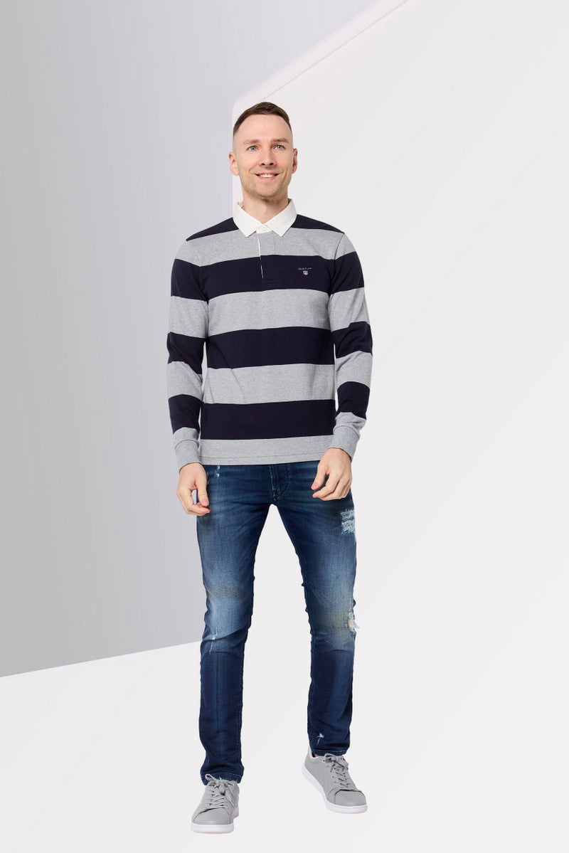 GANT Men Spread Collar Long Sleeve Stripe Sweatshirt, Multicolor - Image 2