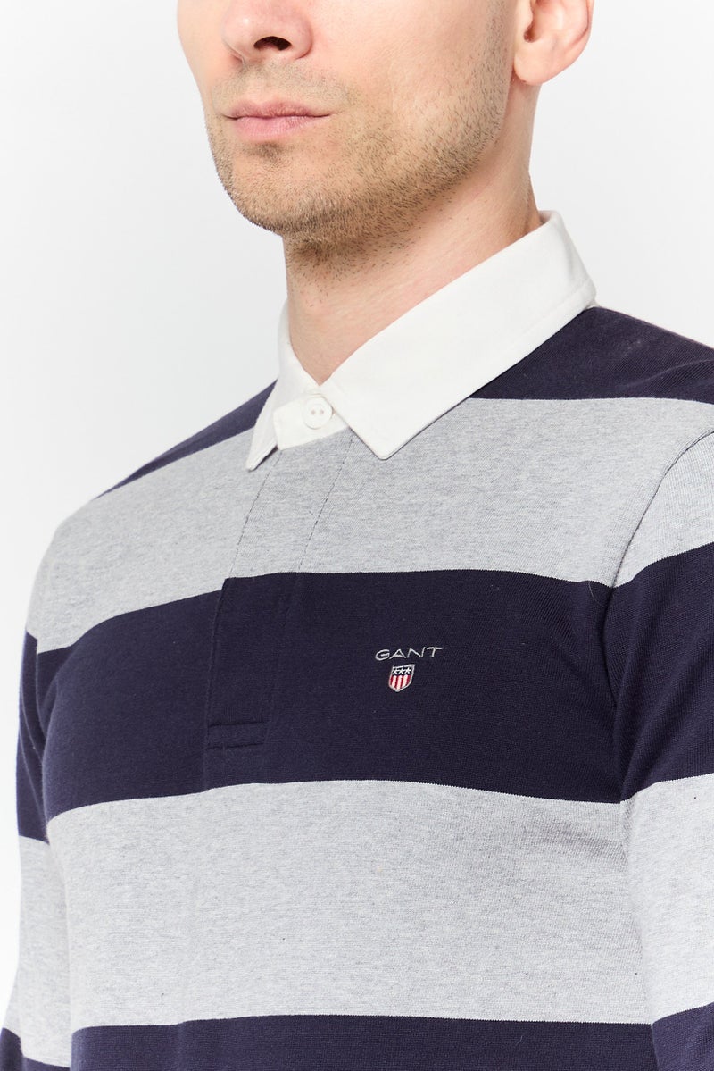 GANT Men Spread Collar Long Sleeve Stripe Sweatshirt, Multicolor - Image 3