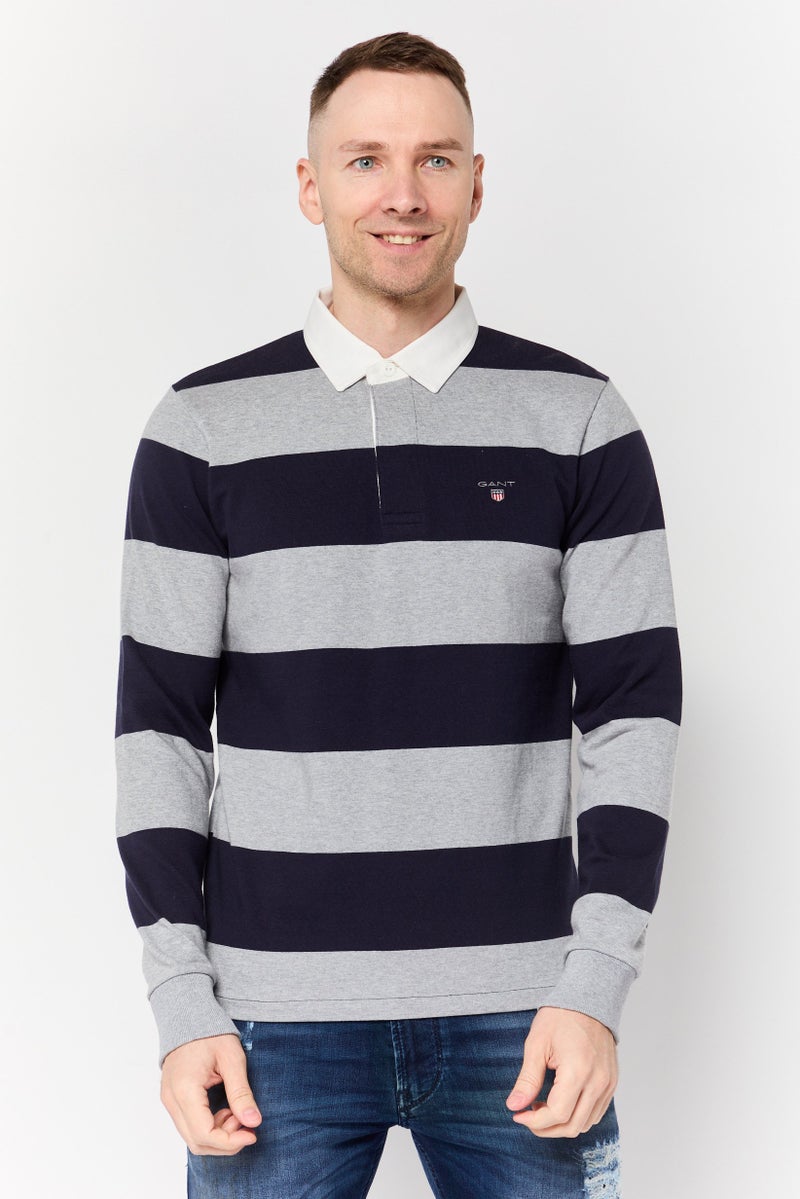 GANT Men Spread Collar Long Sleeve Stripe Sweatshirt, Multicolor - Image 1