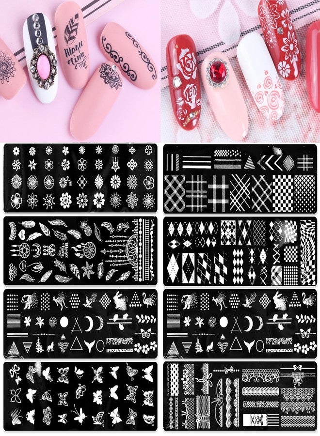 SILPECWEE 8 Pieces Nail Stamping Plate Geometry Nail Stamp Template Boho Butterfly Manicure Design Stamps Tools Stencils Nails Art Polsih Stamping Kit for Acrylic Nails - Image 1