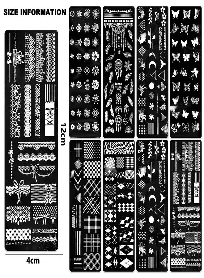 SILPECWEE 8 Pieces Nail Stamping Plate Geometry Nail Stamp Template Boho Butterfly Manicure Design Stamps Tools Stencils Nails Art Polsih Stamping Kit for Acrylic Nails - Image 2