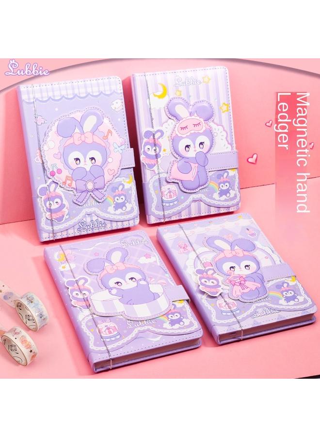 Bluejw Purple Star Rabbit PU Magnetic Button Notebook Cute Hand Account Book Color Page Girl's Journal Book Color Page Hand Account Gift Box Suit - Image 3