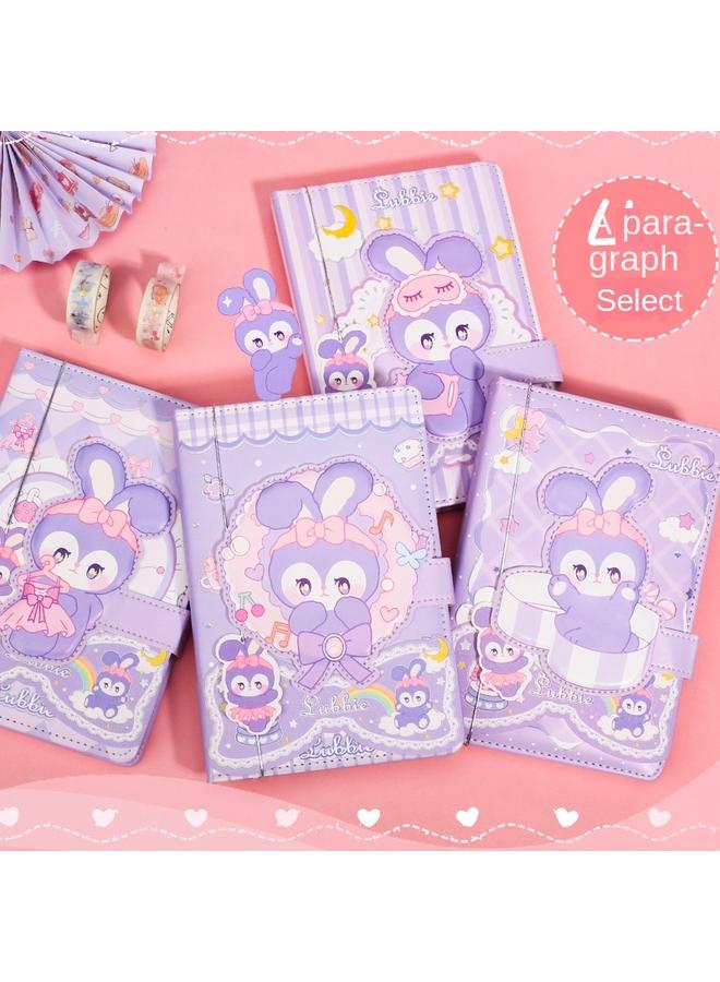 Bluejw Purple Star Rabbit PU Magnetic Button Notebook Cute Hand Account Book Color Page Girl's Journal Book Color Page Hand Account Gift Box Suit - Image 4