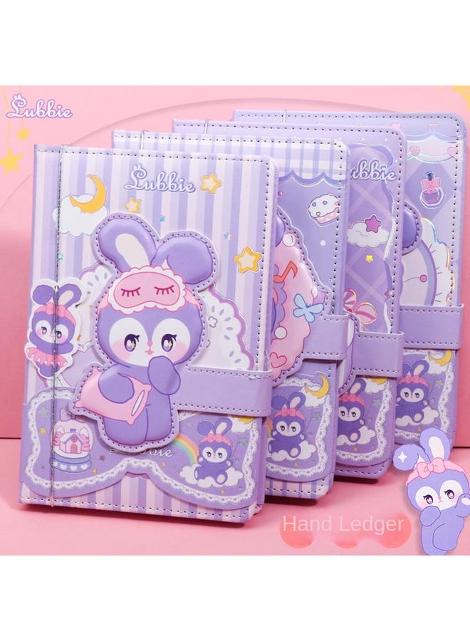 Bluejw Purple Star Rabbit PU Magnetic Button Notebook Cute Hand Account Book Color Page Girl's Journal Book Color Page Hand Account Gift Box Suit - Image 2