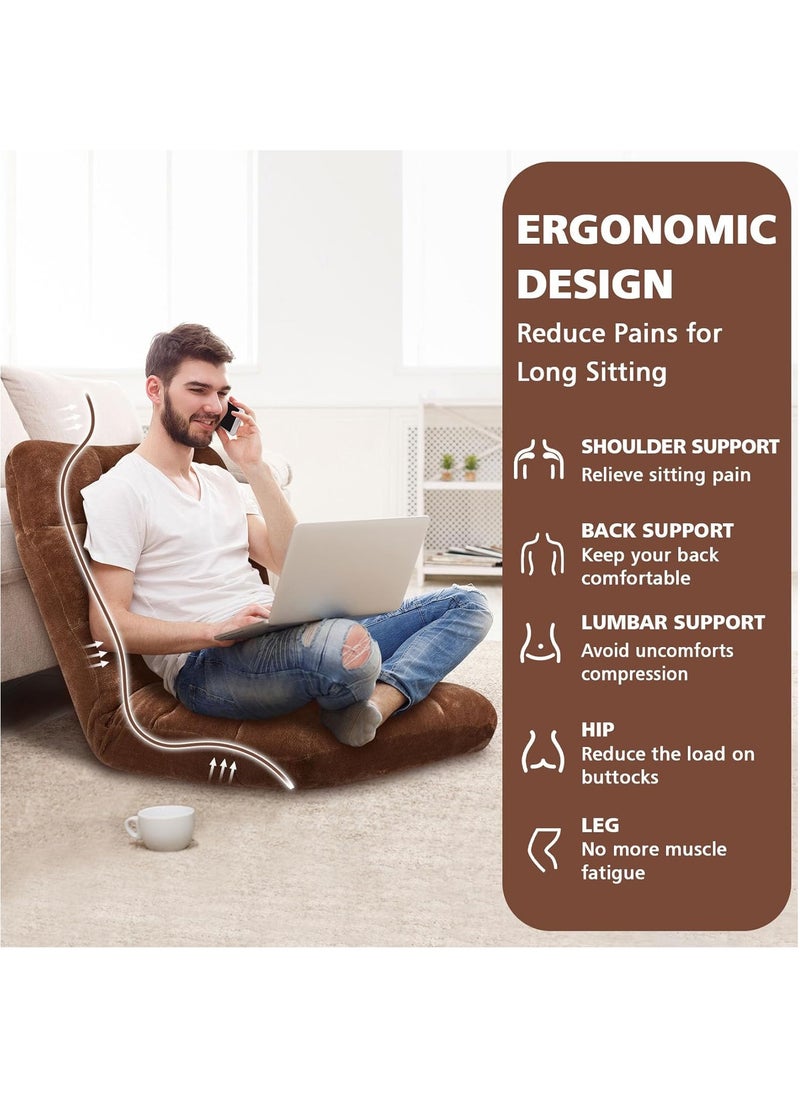 Generic - Floor Chair with Back Support, 14-Position Adjustable Folding Gaming Chair Recliner, Meditation Chair with Steel Frame, Padded Lazy Sofa Chair for Adults, Kids (Brown) - Image 1