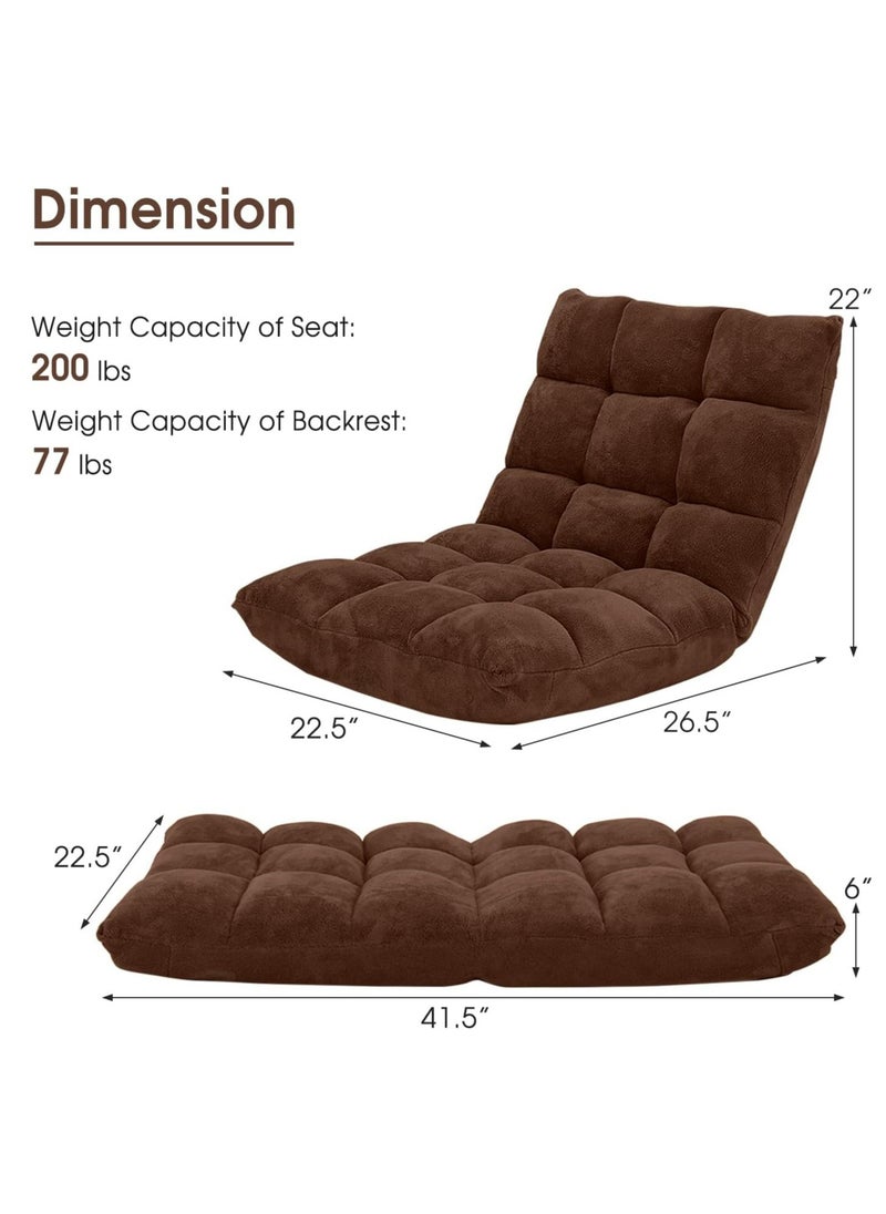 Generic - Floor Chair with Back Support, 14-Position Adjustable Folding Gaming Chair Recliner, Meditation Chair with Steel Frame, Padded Lazy Sofa Chair for Adults, Kids (Brown) - Image 1