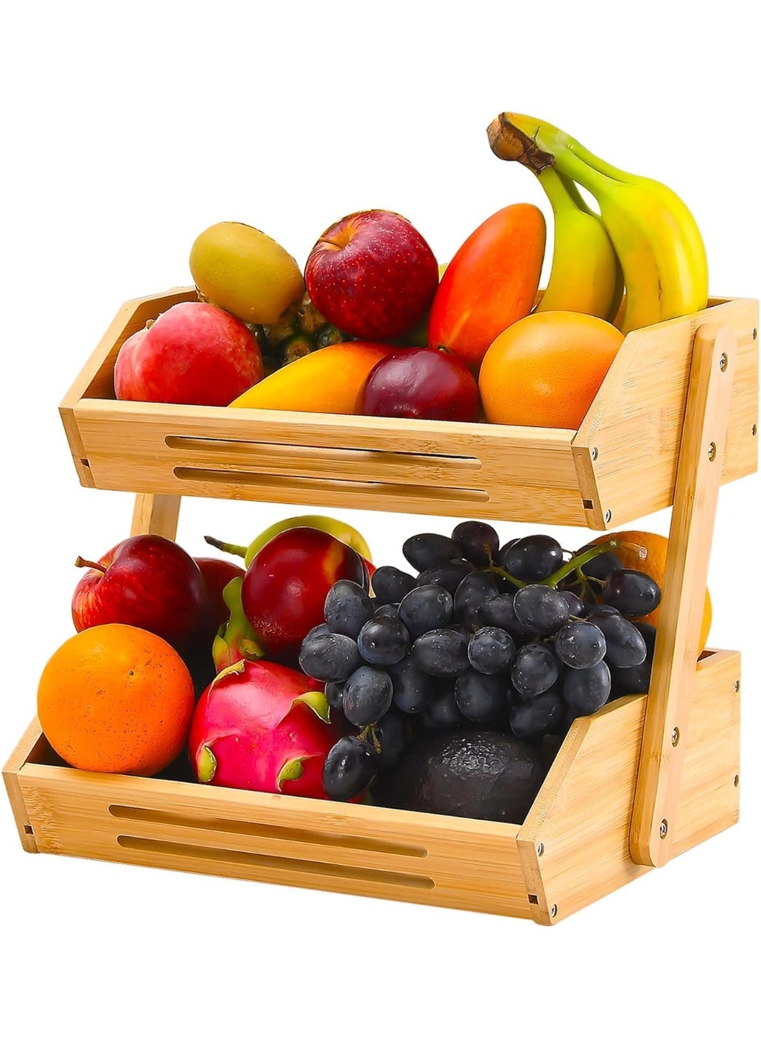 2-Tier Fruit Basket for Kitchen Counter, Large Capacity Fruits Storage Rack Vegetables Bowl Stand Holder Countertop Organizer