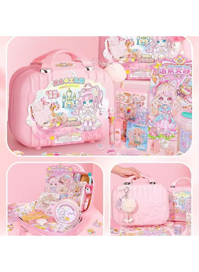 Hand Account Suit Gift Box Girl's Heart Cute Hand Account Book Children's Full Set Of Goo Card Stickers Suitcase Surprise Treasure Box  - Image 1