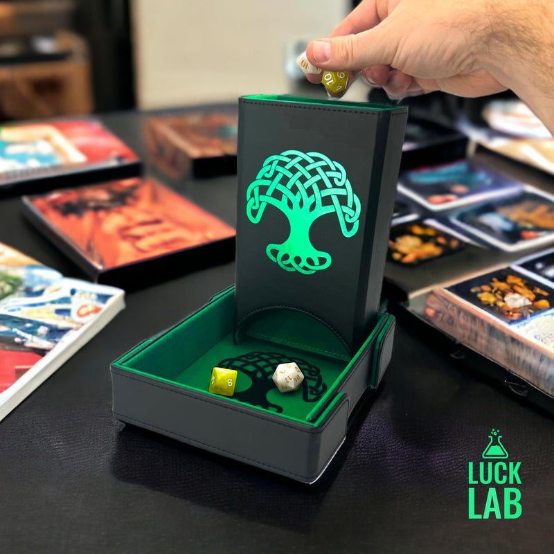 Luck Lab Folding Dice Tower and Dice Tray for RPG Table Top Gaming - Black/Green - Tree of Life Design - Image 5
