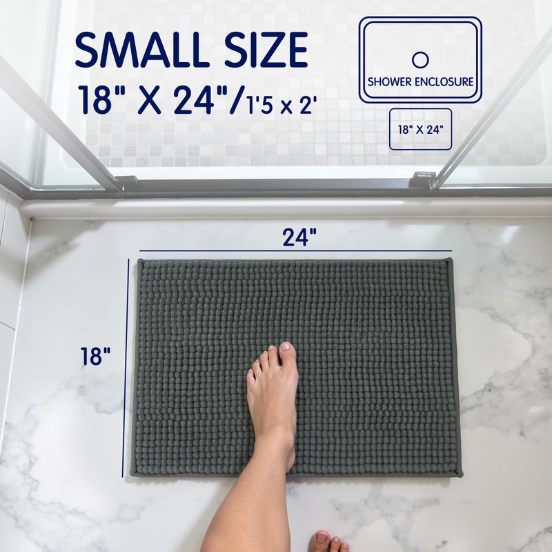 SUBRTEX Bathroom Rugs Chenille Bath Rug Soft Short Plush Bath Mat Soft Shower Mat Water Absorbent Shower Mat Quick Dry Machine Washable(Gray,16" x 24") - Image 2