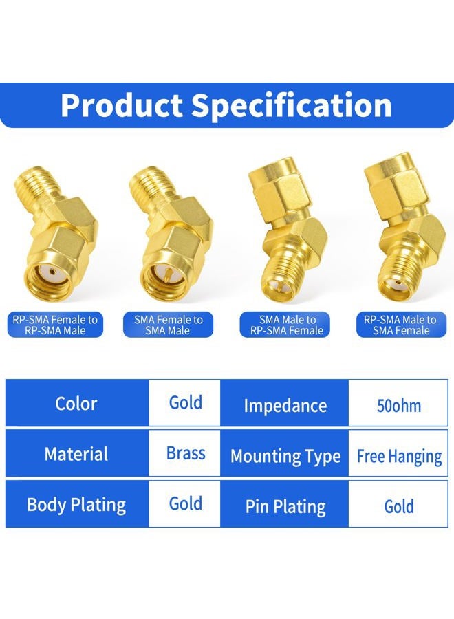 Superbat FPV Drone Goggles Antenna Adapter SMA to RP-SMA 45 Degree Adapter Connector Kit 4-Pack for FPV Antenna Race/Quadcopter Fatshark Goggles WiFi Antenna Extension Cable - Image 3
