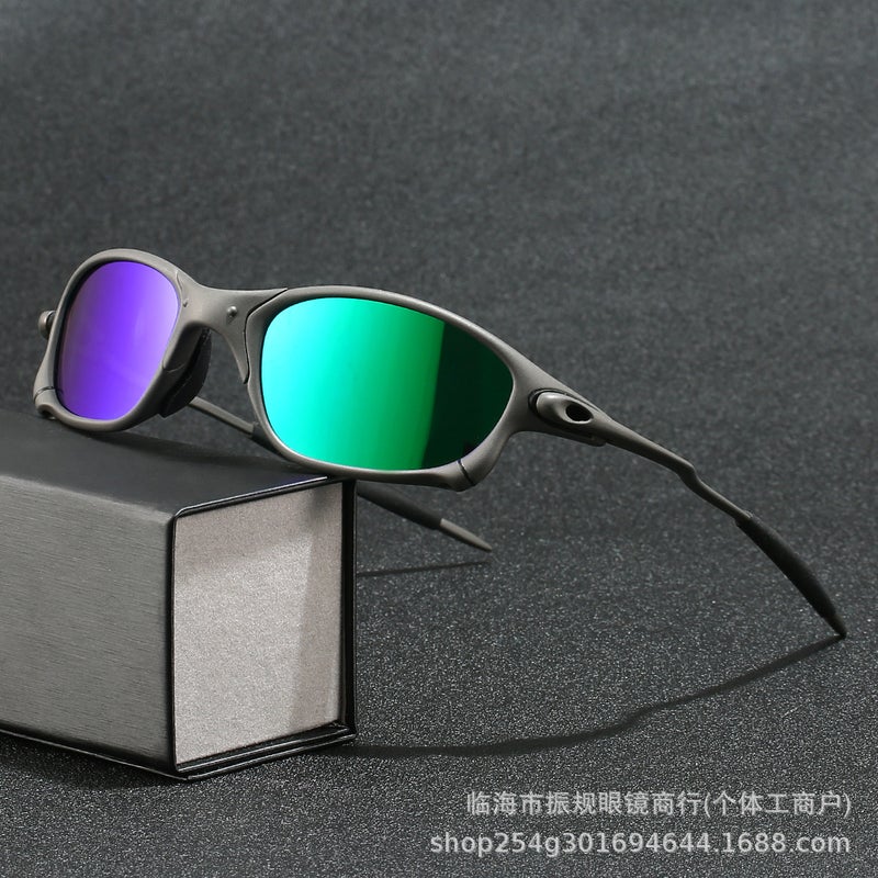Cross-Border European and American Sand Gray Frame Polarized Sunglasses Metal Future Technology Style Outdoor Sports Cycling Sunglasses Juliet Purple film - Image 3