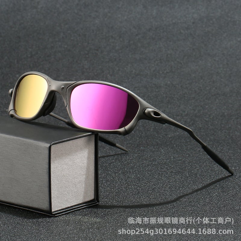 Cross-Border European and American Sand Gray Frame Polarized Sunglasses Metal Future Technology Style Outdoor Sports Cycling Sunglasses Juliet Purple film - Image 2