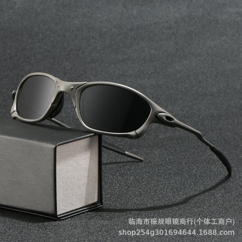Cross-Border European and American Sand Gray Frame Polarized Sunglasses Metal Future Technology Style Outdoor Sports Cycling Sunglasses Juliet Purple film - Image 5