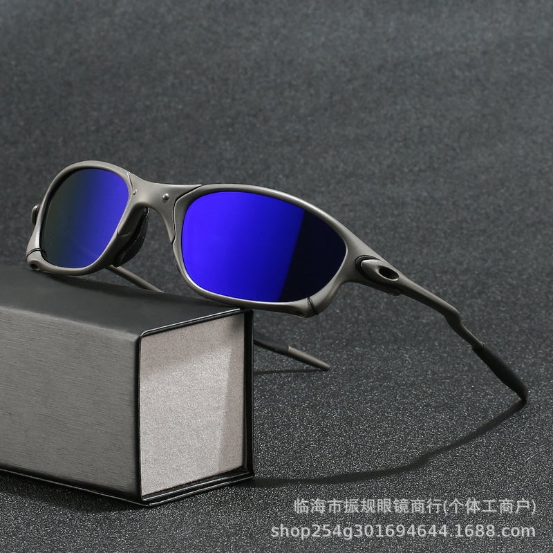Cross-Border European and American Sand Gray Frame Polarized Sunglasses Metal Future Technology Style Outdoor Sports Cycling Sunglasses Juliet Purple film - Image 4