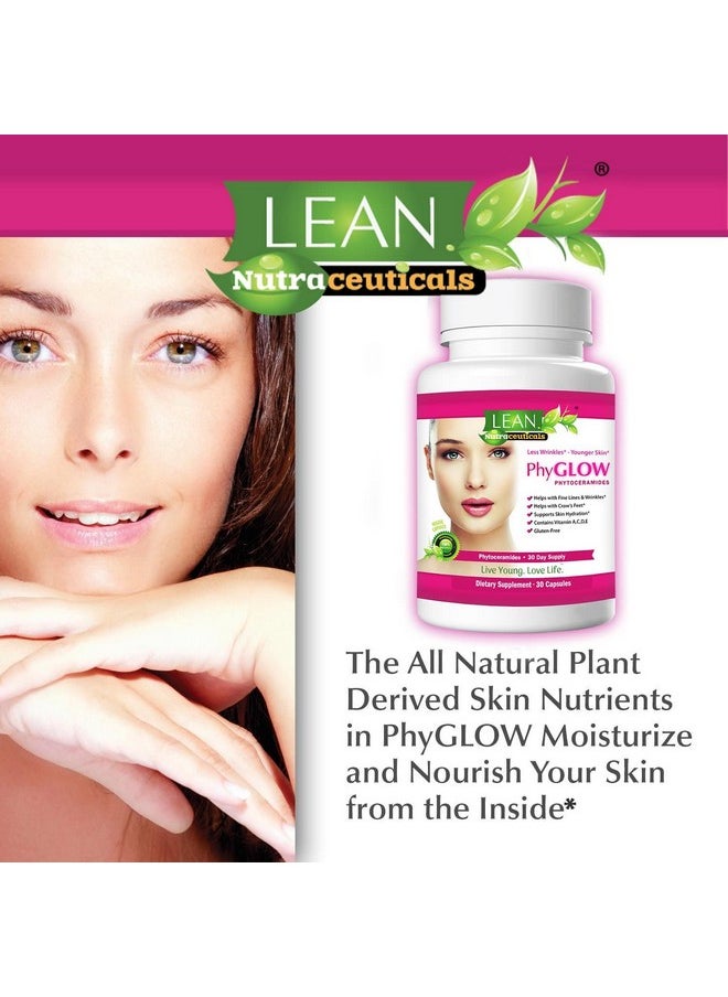 LEAN Nutraceuticals - Phyglow Phytoceramides Ceramide Supplement With Multivitamins A C D E Skin Care Hydration Restoring Pills Super Vegan Antiaging Wrinkle Support For Women And Men 30 Capsules - Image 1