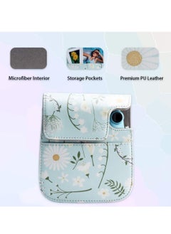 Y&D Camera Bag Protection Vintage Floral PU Leather Storage with Shoulder Strap for Instax Mini 11 Fresh Green Small Daisy  - Image 4