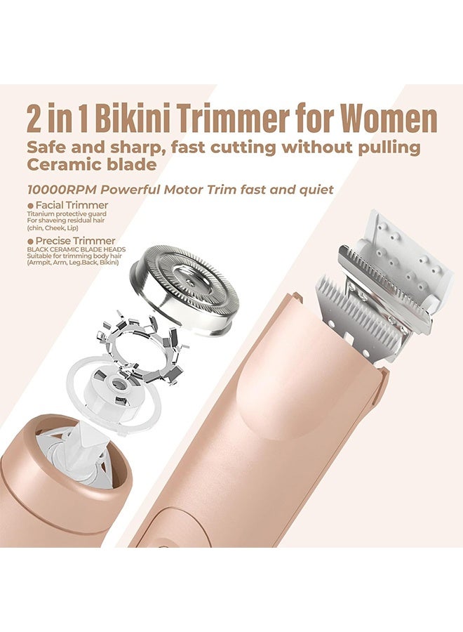 GD 2-in-1 Waterproof Double Head Electric Shaver Bikini Trimmer Face Hair Remover for Women - Rechargeable Wet & Dry Use Body Epilator Portable Hair Shaving Machine for Armpit Leg Bikini Line Facial Hair Daily Grooming - Image 3