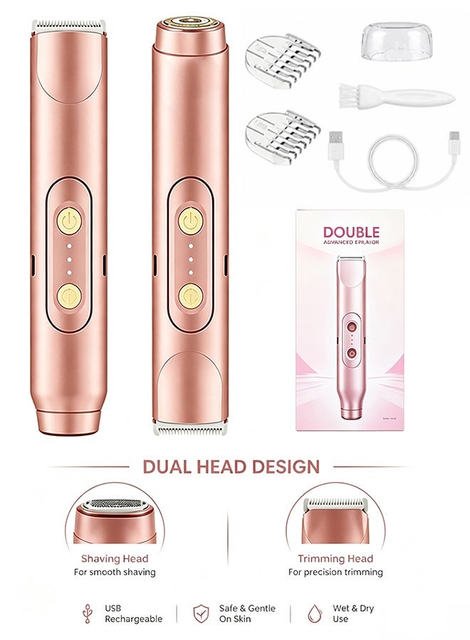 GD 2-in-1 Waterproof Double Head Electric Shaver Bikini Trimmer Face Hair Remover for Women - Rechargeable Wet & Dry Use Body Epilator Portable Hair Shaving Machine for Armpit Leg Bikini Line Facial Hair Daily Grooming - Image 1