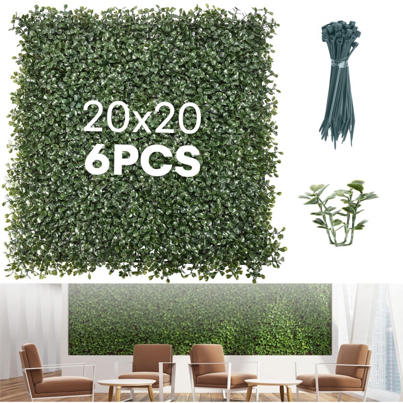 flybold Grass Wall Panels 20 20 6 Pack UVProtected Artificial Boxwood Hedge Greenery Backdrop Covers 1666 sq ft IndoorOutdoor Privacy Fence Screen Zip Ties Spare Leaves Included