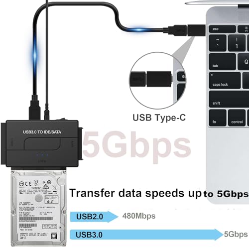 EYOOLD SATA IDE to USB 3.0 Adapter for 2.5/3.5 HDD/SSD Hard Drive Disk, Hard Drive Reader Ultra Recovery Conveter Cable Universal Data Transfer SATA to USB Adapter with Power Supply - Image 4