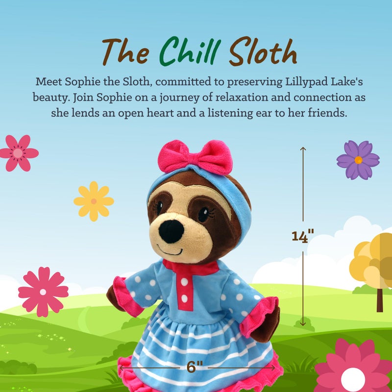 Playtime by Eimmie Sharewood Forest Friends Sofie The Sloth Hand Puppet - Stuffed Animal for Toddlers - Perfect for Puppet Theatre and Creative Play - Blue, White, Pink, Striped, Small - Image 3