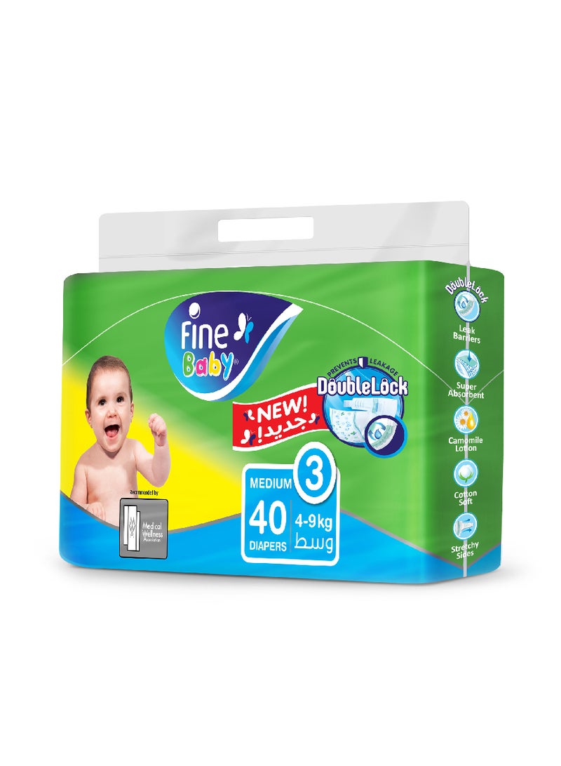 Fine Baby Diapers, Size 3, 4-9kg, Medium, 40 Count - Image 1