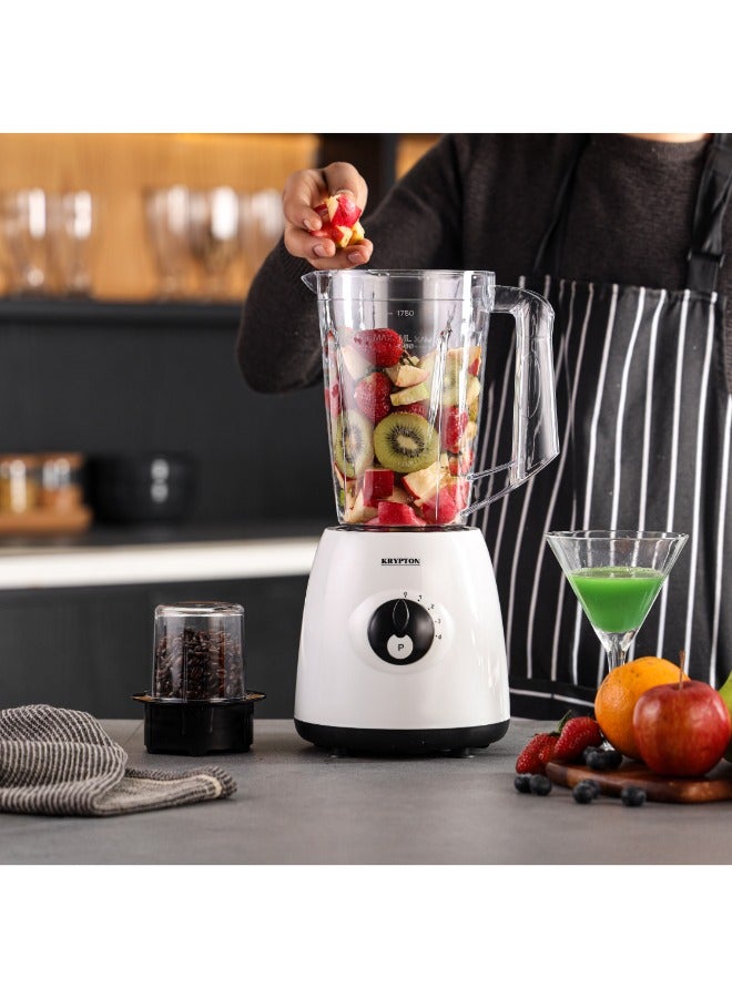 KRYPTON Blender Powerful Motor 2 in 1 with 4 Speed Settings and Pulse |Transparent and Unbreakable Jar | Sharp Blade | Perfect for making Smoothies, Milkshakes and Grinding Beans, Coconut, Nuts - 1.7 L 600 W KNB6601 White - Image 2