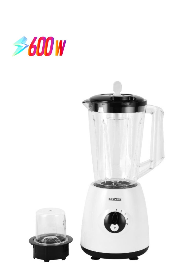 KRYPTON Blender Powerful Motor 2 in 1 with 4 Speed Settings and Pulse |Transparent and Unbreakable Jar | Sharp Blade | Perfect for making Smoothies, Milkshakes and Grinding Beans, Coconut, Nuts - 1.7 L 600 W KNB6601 White - Image 1