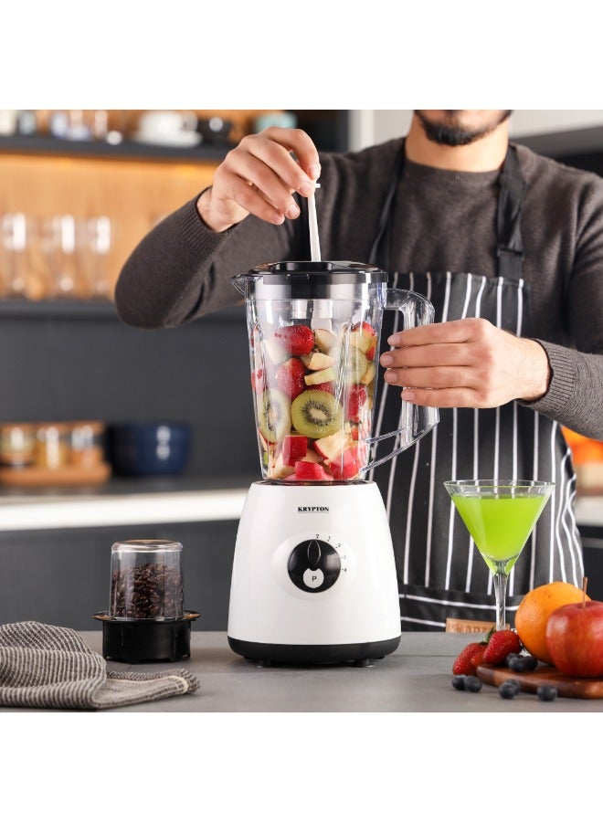 KRYPTON Blender Powerful Motor 2 in 1 with 4 Speed Settings and Pulse |Transparent and Unbreakable Jar | Sharp Blade | Perfect for making Smoothies, Milkshakes and Grinding Beans, Coconut, Nuts - 1.7 L 600 W KNB6601 White - Image 4