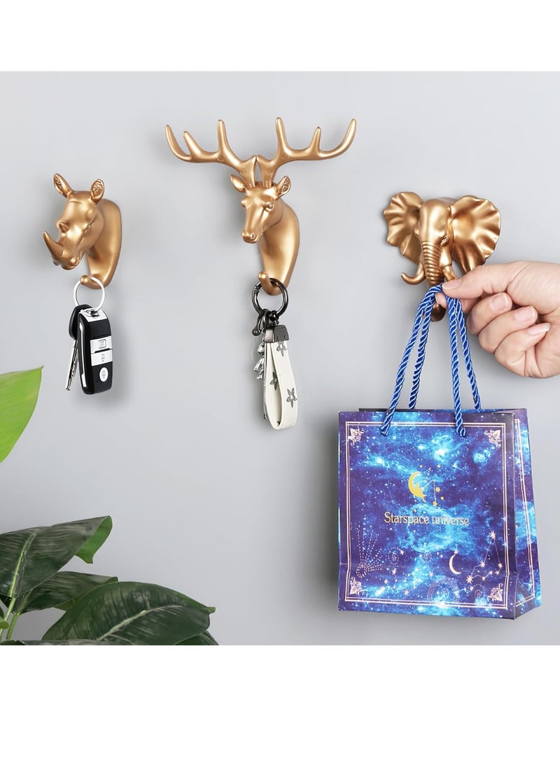 3 Pack Creative Deer Antler Coat Hooks Animal Head Decorative Wall Hooks, Elephant, Deer Antlers, Rhino Head Bathroom Vintage Wall Hooks for Hanging Pockets, Towels, Hats, Keys, Decorative Gifts - Image 4