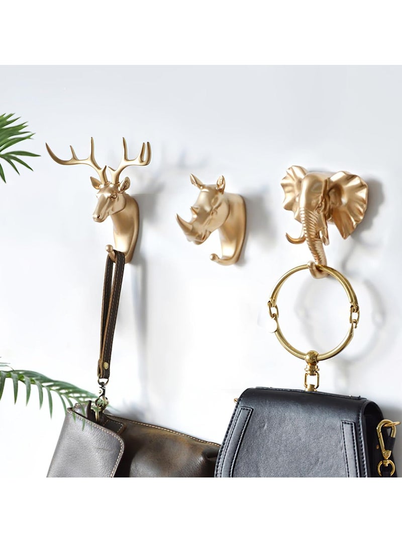 3 Pack Creative Deer Antler Coat Hooks Animal Head Decorative Wall Hooks, Elephant, Deer Antlers, Rhino Head Bathroom Vintage Wall Hooks for Hanging Pockets, Towels, Hats, Keys, Decorative Gifts - Image 2