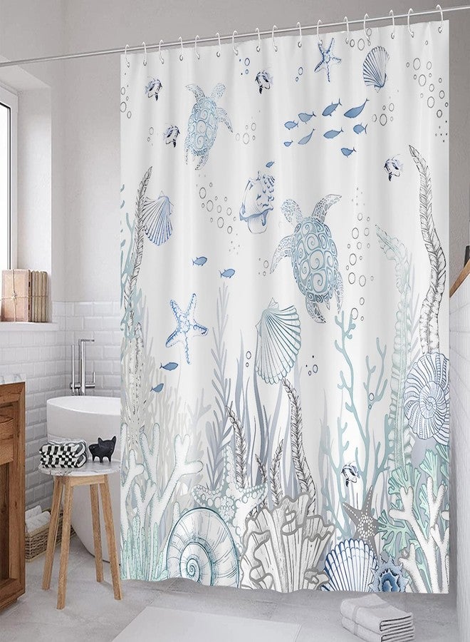 ZCHOMI Coastal Turtle Shower Curtain Fish Coral Starfish Seashell Blue Ocean Beach Shower Curtains for Bathroom Waterproof Polyester Fabric Bathroom Curtain 72 x 72 Inch with 12 Hooks - Image 2