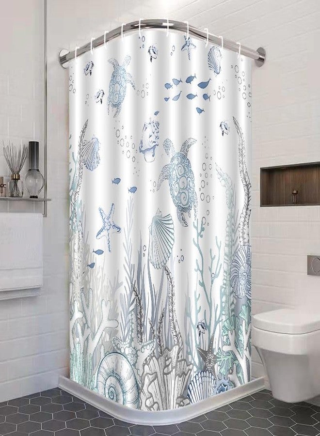 ZCHOMI Coastal Turtle Shower Curtain Fish Coral Starfish Seashell Blue Ocean Beach Shower Curtains for Bathroom Waterproof Polyester Fabric Bathroom Curtain 72 x 72 Inch with 12 Hooks - Image 3