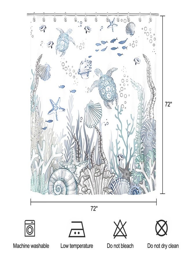 ZCHOMI Coastal Turtle Shower Curtain Fish Coral Starfish Seashell Blue Ocean Beach Shower Curtains for Bathroom Waterproof Polyester Fabric Bathroom Curtain 72 x 72 Inch with 12 Hooks - Image 5
