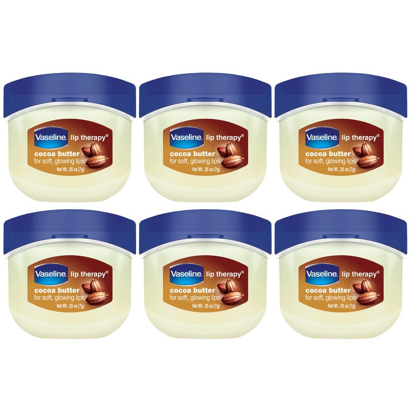 Vaseline علاج شفاه فازلين زبدة الكاكاو ميني، بتروليوم أبيض، مرطب متقدم، يخفف من البشرة الباهتة والجافة، جل بتروليوم فازلين ميني، شفاه فازلين ناعمة وسلسة (عبوة من 6-0.25 أونصة لكل منها) - Image 1