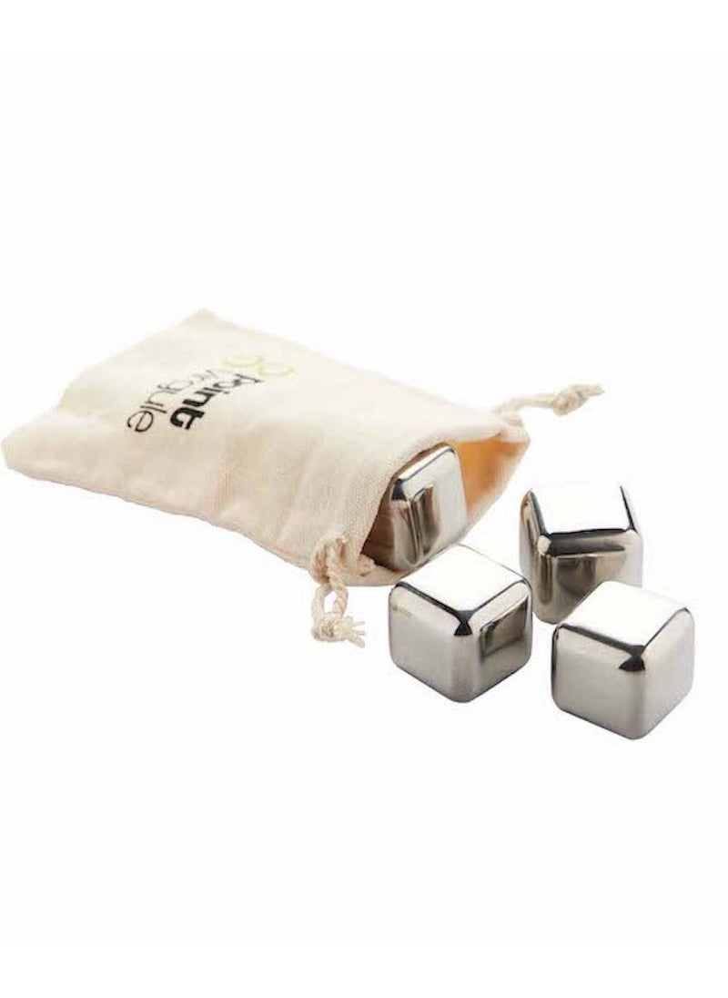Point-Virgule Set of 4 Stainless Steel Reusable Ice Cubes With Satchel 