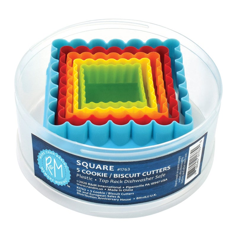 R&M RM International Square Cookie and Biscuit Cutters Assorted Sizes Bright Colors 5Piece Set 