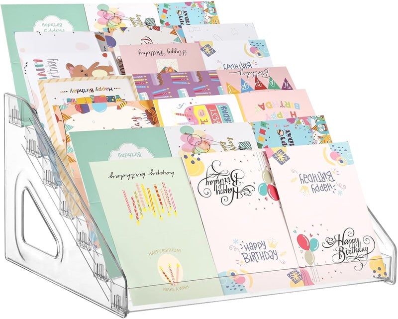 Excefore 7-Tier Acrylic Greeting Card Display Stand,Portable Multi-Purpose Organizer for Greeting Cards, Postcards, Stickers, Stamps - Retail Counter, Desk & Home Use Display Rack Holder - Image 1