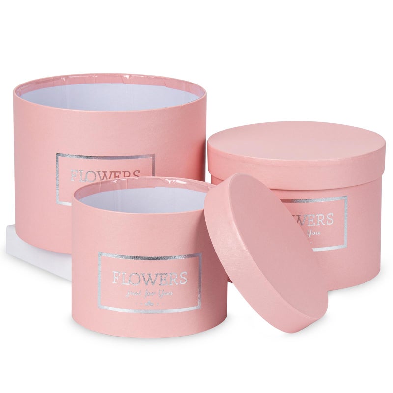 GnFlus Pink Gift Box Round Gift Boxes with Lids Set of 3 Nesting Gift Boxes for Presents Assorted Sizes Flower Boxes for Arrangements Birthday Wedding Bridesmaid Graduation Christmas Party Gift Bags - Image 1