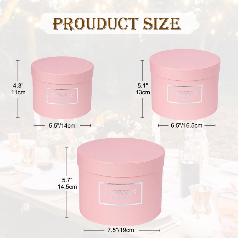 GnFlus Pink Gift Box Round Gift Boxes with Lids Set of 3 Nesting Gift Boxes for Presents Assorted Sizes Flower Boxes for Arrangements Birthday Wedding Bridesmaid Graduation Christmas Party Gift Bags - Image 2
