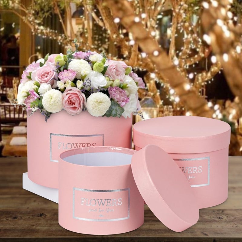 GnFlus Pink Gift Box Round Gift Boxes with Lids Set of 3 Nesting Gift Boxes for Presents Assorted Sizes Flower Boxes for Arrangements Birthday Wedding Bridesmaid Graduation Christmas Party Gift Bags - Image 3