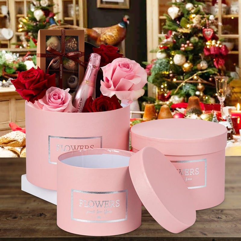 GnFlus Pink Gift Box Round Gift Boxes with Lids Set of 3 Nesting Gift Boxes for Presents Assorted Sizes Flower Boxes for Arrangements Birthday Wedding Bridesmaid Graduation Christmas Party Gift Bags - Image 4