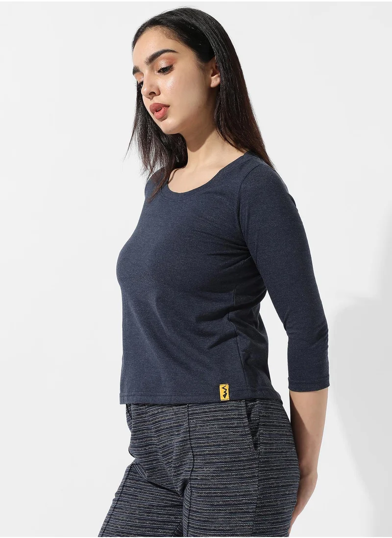 Campus Sutra Women's Solid Navy Blue Top