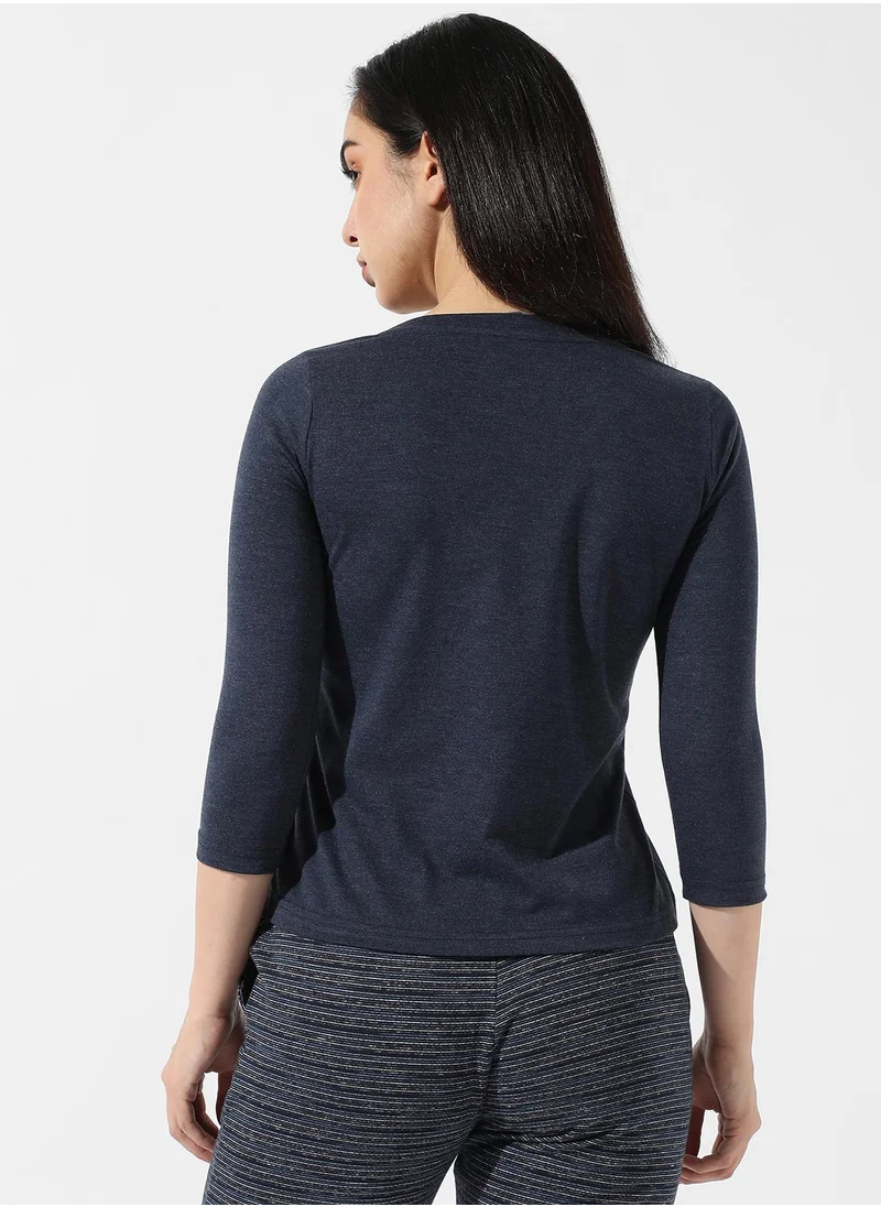 Campus Sutra Women's Solid Navy Blue Top